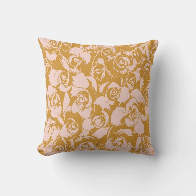 Elegant Floral Pattern in Pink and Mustard Yellow Throw Pillow (Front)