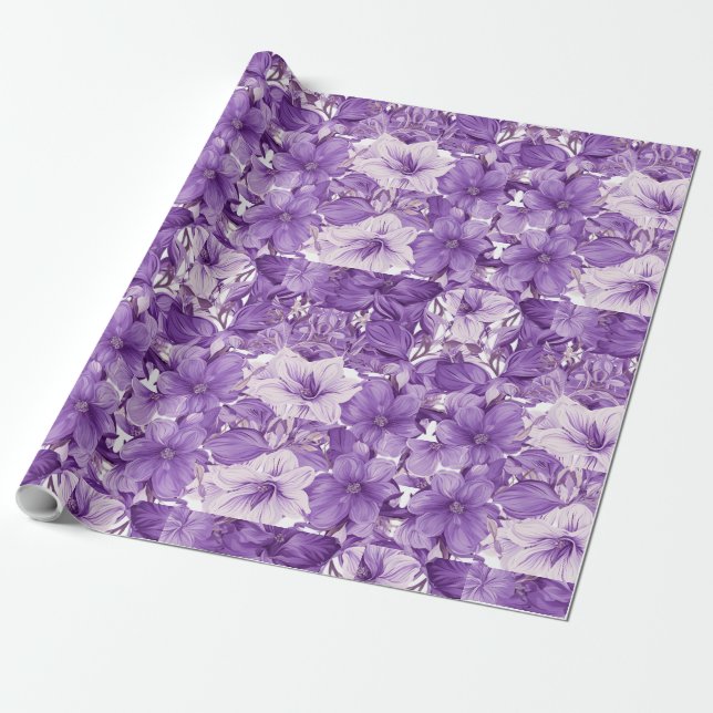 Elegant floral pattern in purple tones wrapping paper (Unrolled)