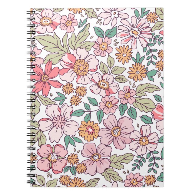 Elegant floral pattern in small hand draw flower.  notebook (Front)