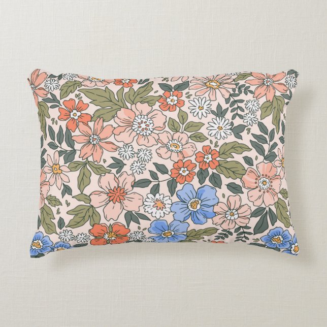 Elegant floral pattern in small hand draw flowers  accent pillow (Front)