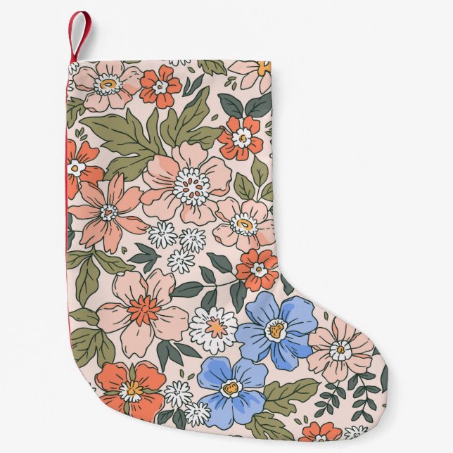 Elegant floral pattern in small hand draw flowers  christmas stocking (Front)