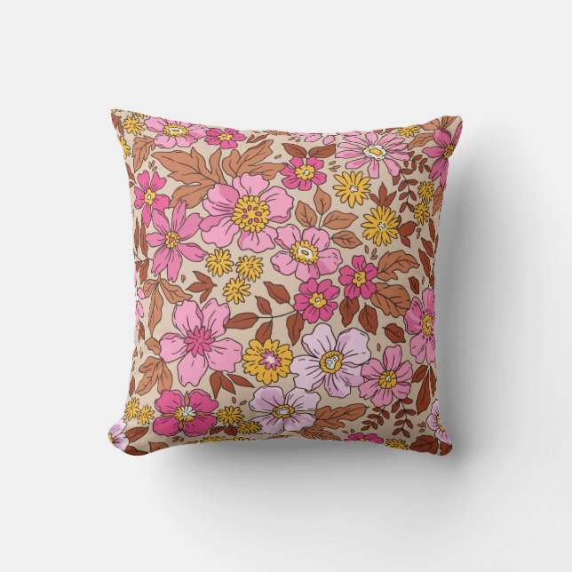 Elegant floral pattern in small hand draw flowers. throw pillow (Front)