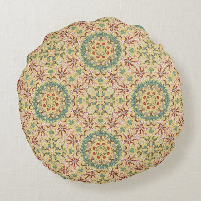Elegant floral Pattern kaleidoscope Round Pillow (Back)