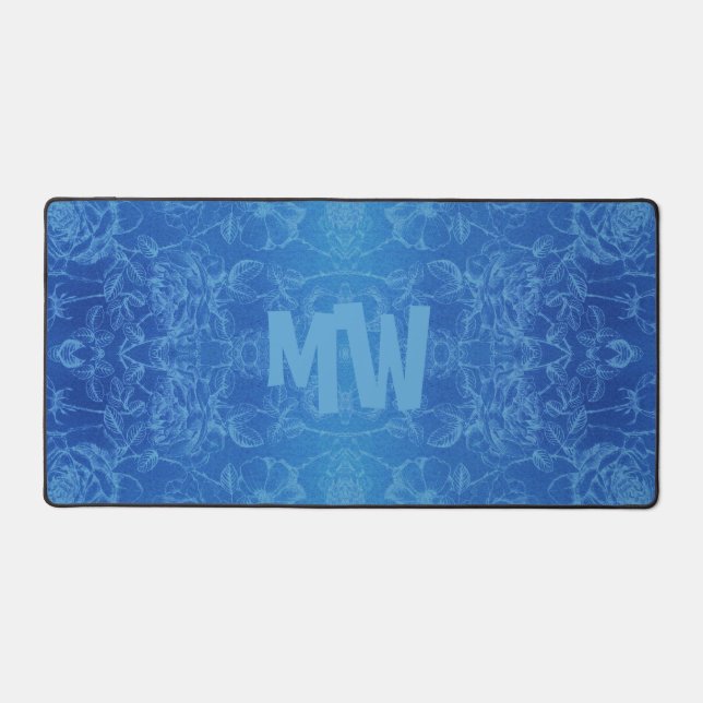 Elegant Floral Pattern light blue    Desk Mat (Front)