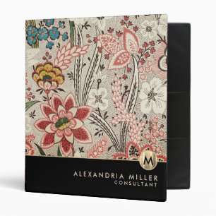 Elegant Floral Pattern Modern Gold Monogram Binder