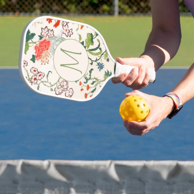 Elegant Floral Pattern Monogram Pickleball Paddle (Insitu)