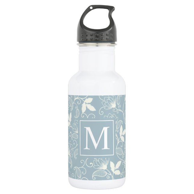 Elegant Floral Pattern Monogram | Water Bottle (Front)