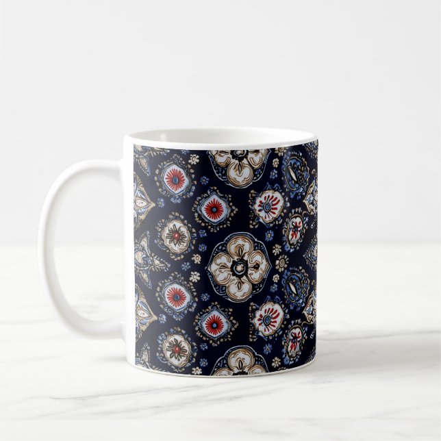 Elegant Floral Pattern Navy Blue Coffee Mug (Left)