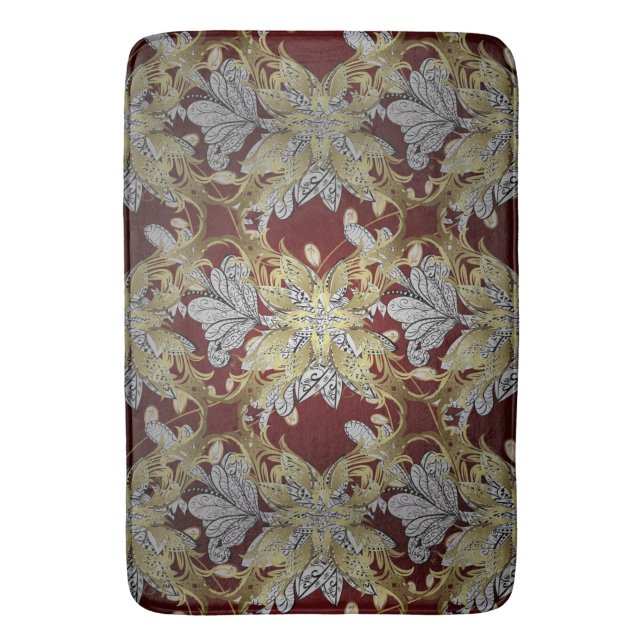 Elegant Floral Pattern Neutral Colours Gold Elemen Bath Mat (Front Vertical)