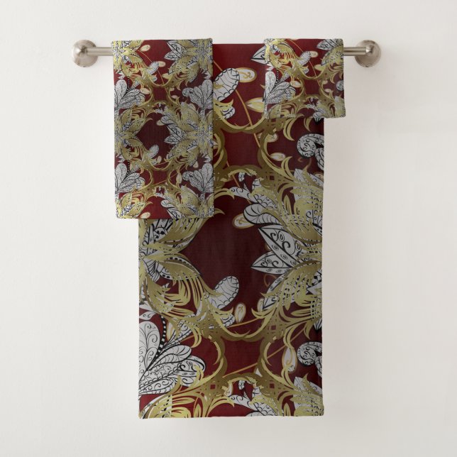 Elegant Floral Pattern Neutral Colours Gold Elemen Bath Towel Set (Insitu)