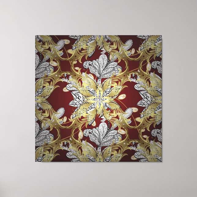 Elegant Floral Pattern Neutral Colours Gold Elemen Canvas Print (Front)