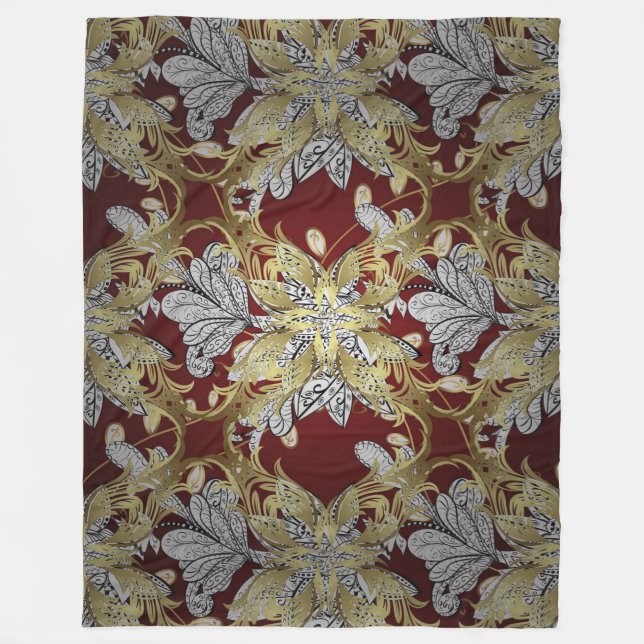 Elegant Floral Pattern Neutral Colours Gold Elemen Fleece Blanket (Front)