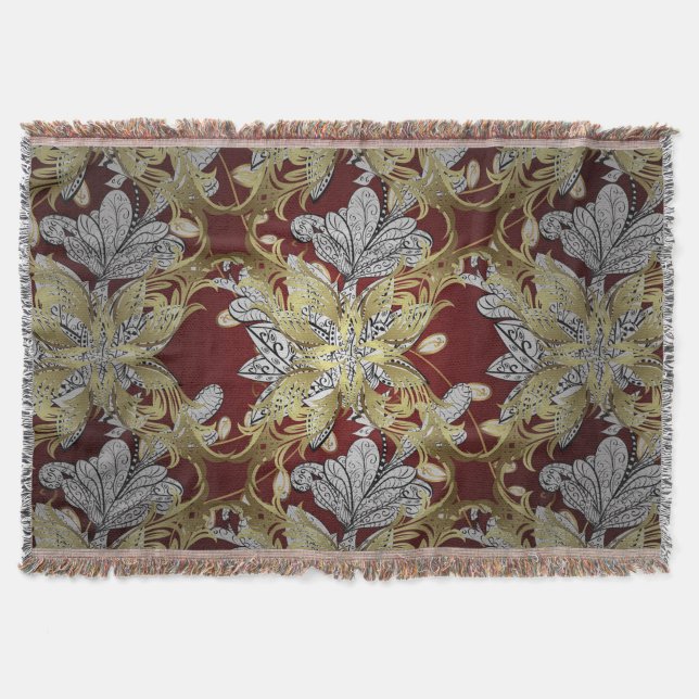 Elegant Floral Pattern Neutral Colours Gold Elemen Throw Blanket (Front)