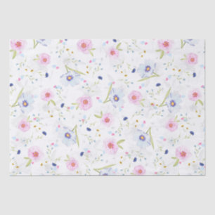 Elegant Floral Pattern of Blue & Pink Flowers Tissue Paper