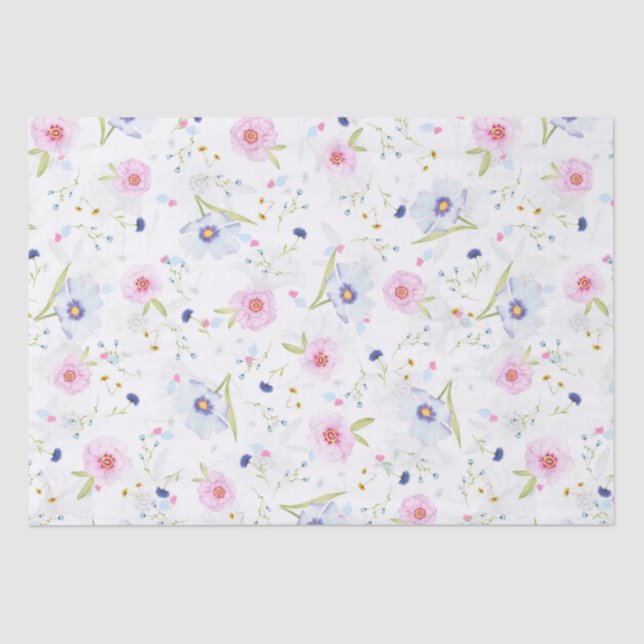 Elegant Floral Pattern of Blue & Pink Flowers Tissue Paper (Front)