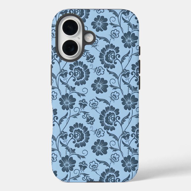 Elegant Floral Pattern on Light Blue Back Case-Mate iPhone Case (Back)