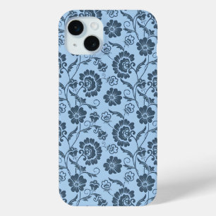 Elegant Floral Pattern on Light Blue Back iPhone 15 Mini Case