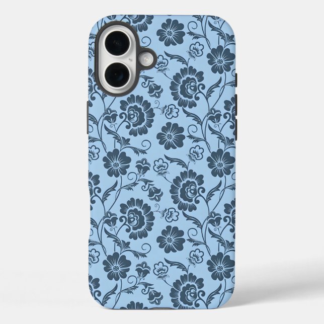 Elegant Floral Pattern on Light Blue Back Case-Mate iPhone Case (Back)
