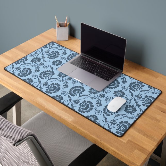 Elegant Floral Pattern on Light Blue Back Desk Mat (Office 2)
