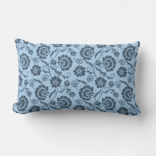 Elegant Floral Pattern on Light Blue Back Lumbar Pillow