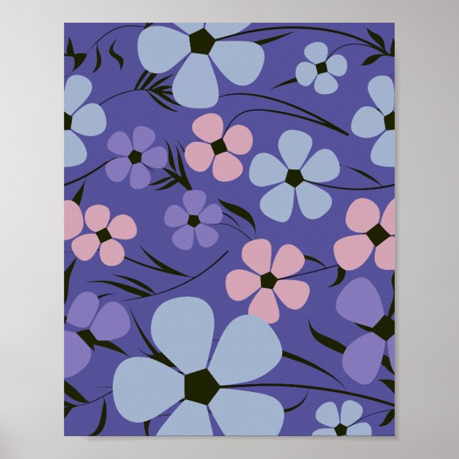 Elegant Floral Pattern on Violet Background Poster (Front)