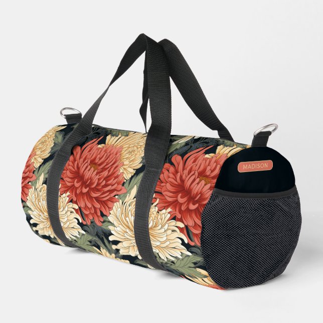 Elegant Floral Pattern Personalized Name Duffle Bag (Right Corner)