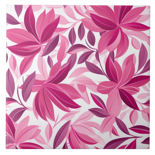 Elegant Floral Pattern Pink Fuchsia Tile (Front)