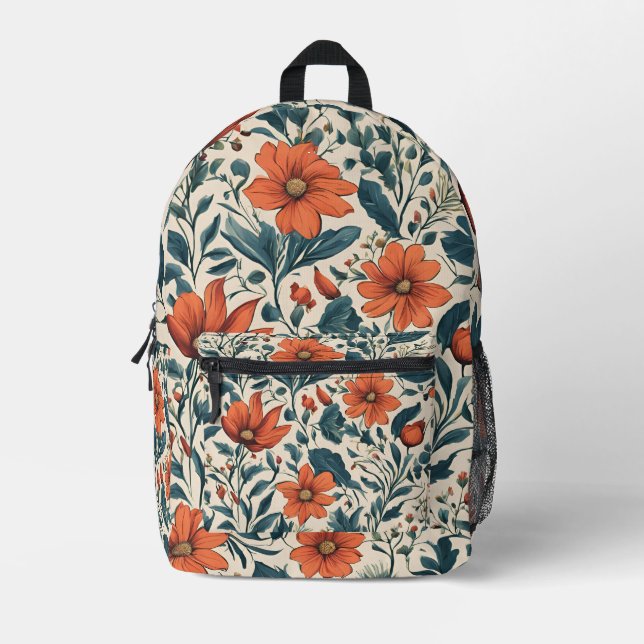 Elegant floral pattern printed backpack (Front)