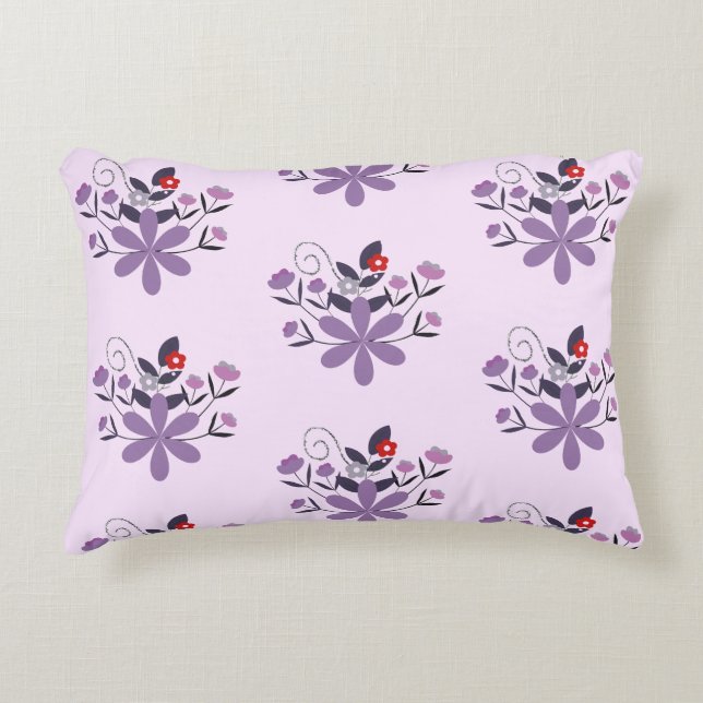 Elegant floral pattern purple violet grey red accent pillow (Front)