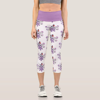 Elegant floral pattern purple violet grey red capri leggings