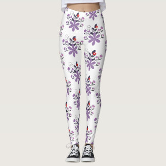 Elegant floral pattern purple violet grey red leggings