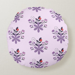 Elegant floral pattern purple violet grey red round pillow