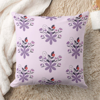 Elegant floral pattern purple violet grey red throw pillow