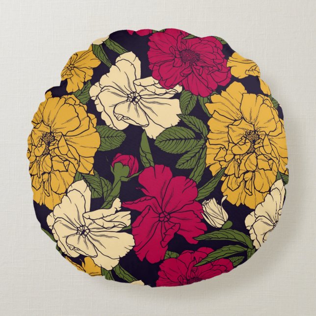 Elegant floral pattern round pillow (Front)