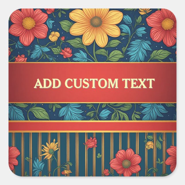Elegant Floral Pattern Square Sticker (Front)