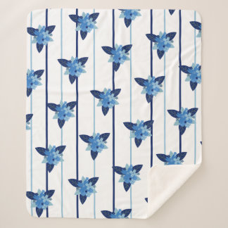 Elegant floral pattern stripe monochromatic blue sherpa blanket