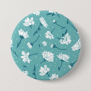 Elegant Floral Pattern - Teal & White Botanical 3 Inch Round Button
