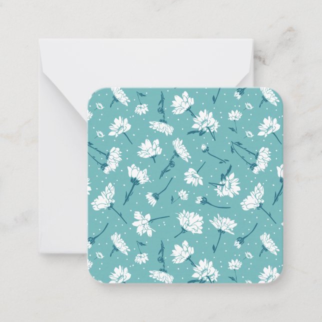 Elegant Floral Pattern - Teal & White Botanical Card (Front)