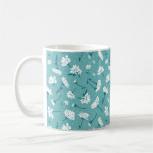 Elegant Floral Pattern - Teal & White Botanical Coffee Mug
