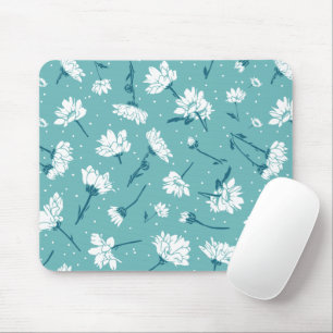 Elegant Floral Pattern - Teal & White Botanical Mouse Pad