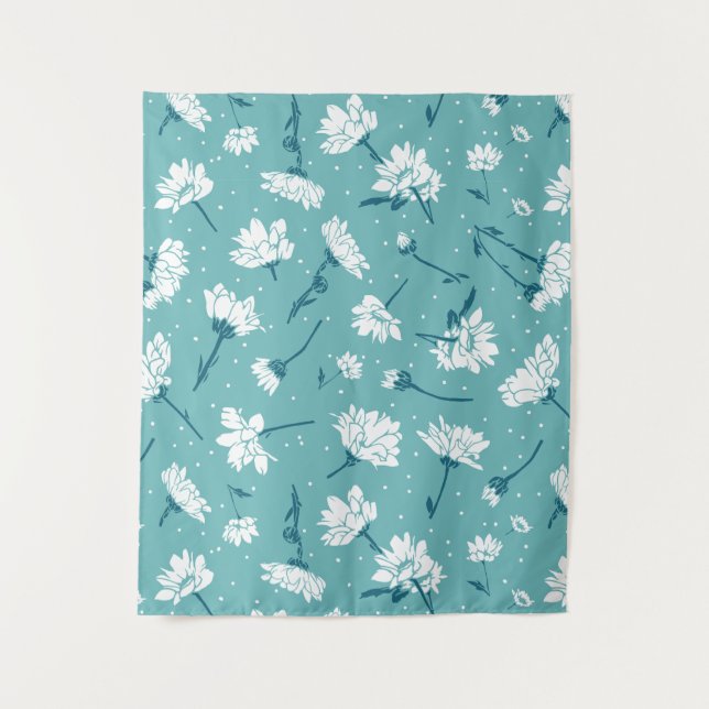 Elegant Floral Pattern - Teal & White Botanical Tapestry (Front)