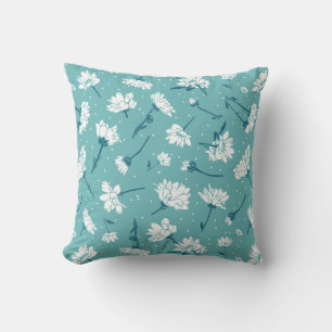Elegant Floral Pattern - Teal & White Botanical Throw Pillow