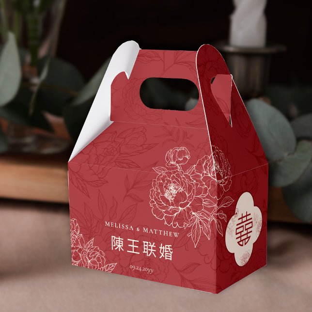 Elegant Floral Pattern Thank You Chinese Wedding  Favor Box (Elegant Floral Pattern Thank You Chinese Wedding Favor Box)