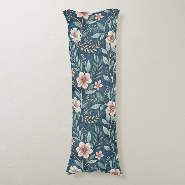 Elegant Floral Pattern with Pink & Cream Blossoms Body Pillow (Front Vertical)