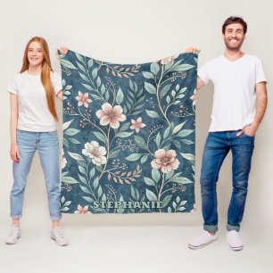 Elegant Floral Pattern with Pink & Cream Blossoms Fleece Blanket