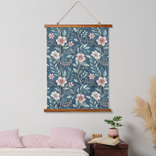 Elegant Floral Pattern with Pink & Cream Blossoms Hanging Tapestry