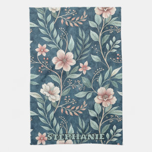 Elegant Floral Pattern with Pink & Cream Blossoms Kitchen Towel