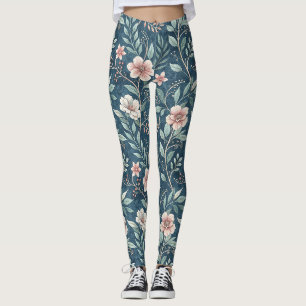 Elegant Floral Pattern with Pink & Cream Blossoms Leggings