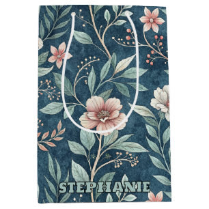 Elegant Floral Pattern with Pink & Cream Blossoms Medium Gift Bag