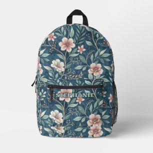 Elegant Floral Pattern with Pink & Cream Blossoms Printed Backpack